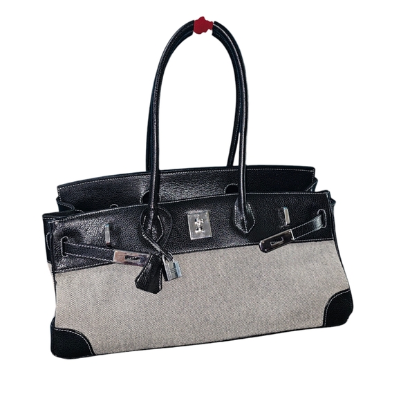 Handbags - Black Leather Canvas Tote Padlock Bag Purse Designer Style Hand Shoulderbag